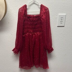 Elegant Red Holiday Kids Dress with sparkles